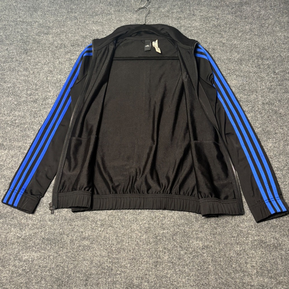 Adidas Track Jacket Men's Medium  Black Blue 3-Stripe Full Zip DM3313